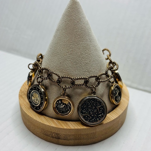 AMY KAHN RUSSELL Vintage Gold Rare Coin Charm Bracelet - Picture 1 of 13